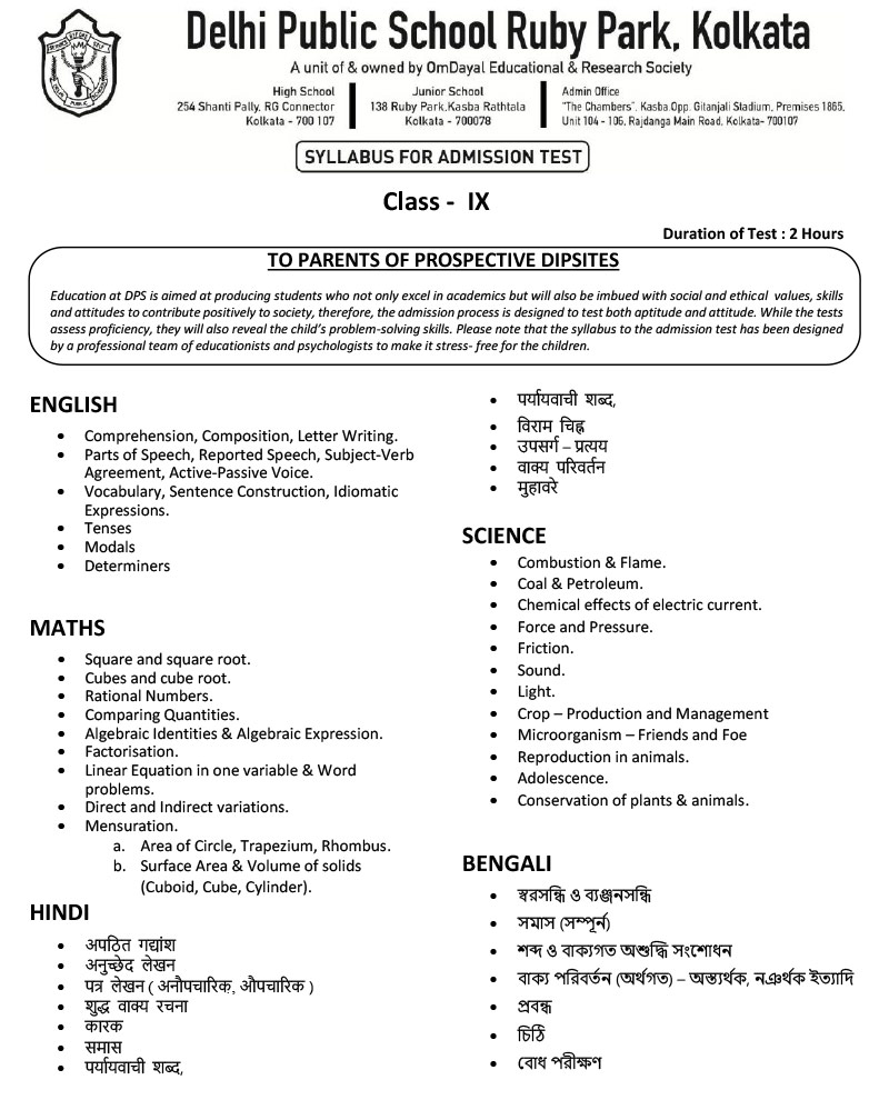 Syllabus for Assessment, Class-IX, 2025-26